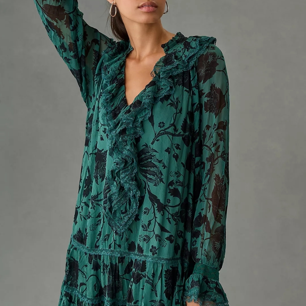 Anthropologie Dark Green Lace Dress